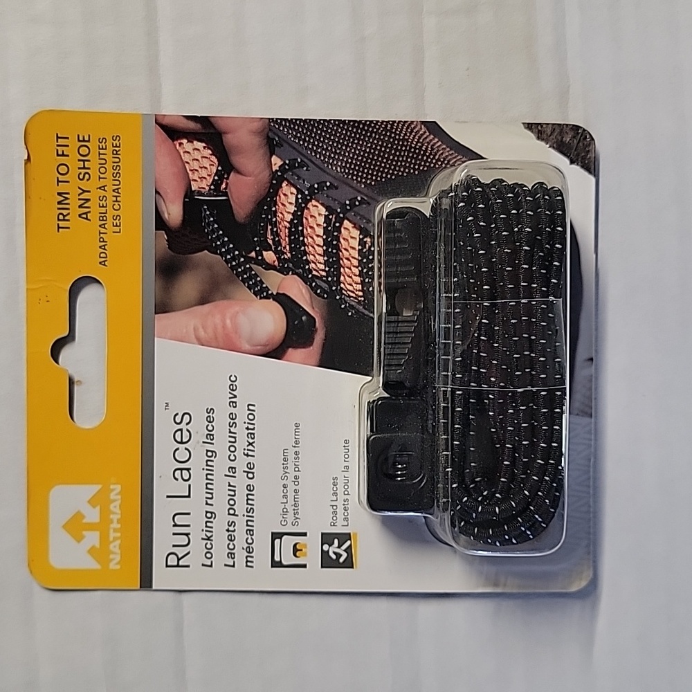 Running laces, trim to fit any shoe, locking. Black n white.
